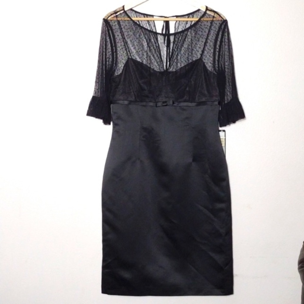 Tahari ASL Roan Black Dress Lace Overlay Size 6 Elegant Cocktail Evening Holiday